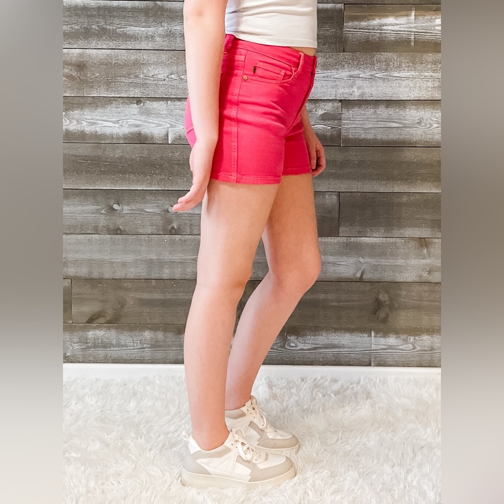 judy blue high waist magenta garment dyed shorts pocket embroidery JB150266REG - Picture 10 of 16